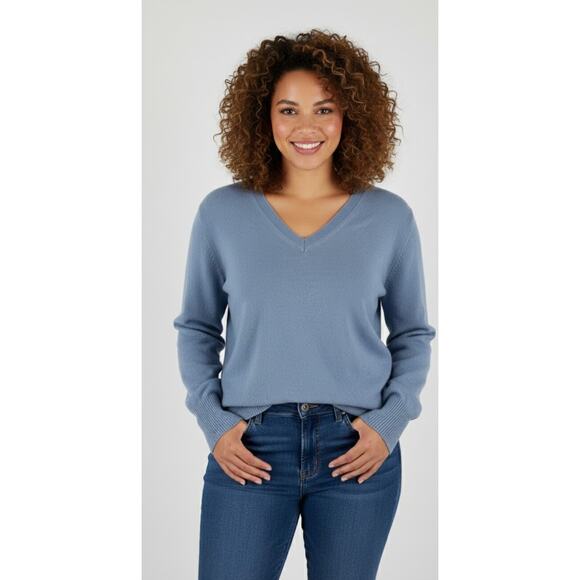 State Cashmere Sweaters - State Cashmere Womens V Neck Cashmere Sweater Bella Blue Size XXL New